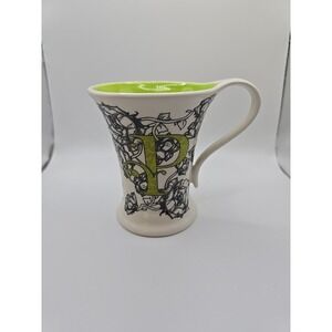 New Vintage Monogram Initial Letter P Floral Coffee Mug‎ Green Cypress Home 12oz